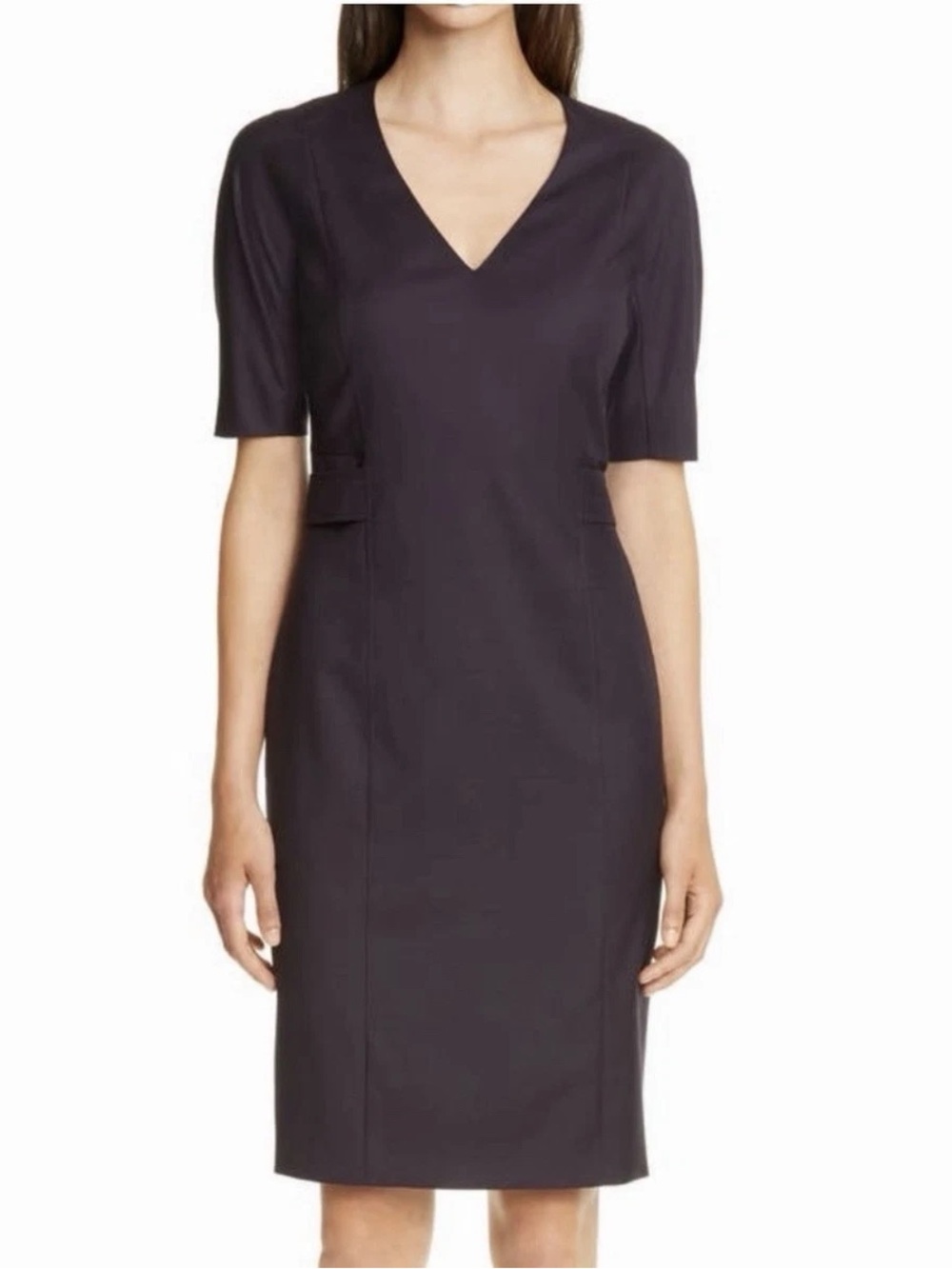 Boss Classic V-Neck Sheath Dress in Dark Plum Size 16
